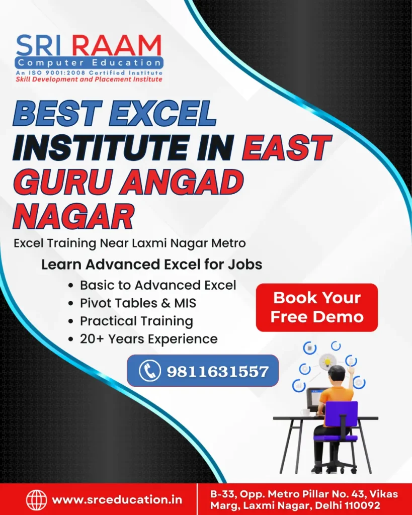 Best Training Institute For Excel Course in East Guru Angad Nagar