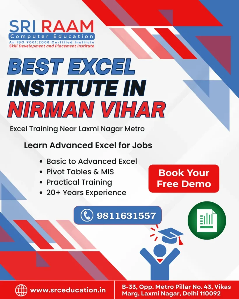 Best Training Institute For Excel Course in Nirman Vihar
