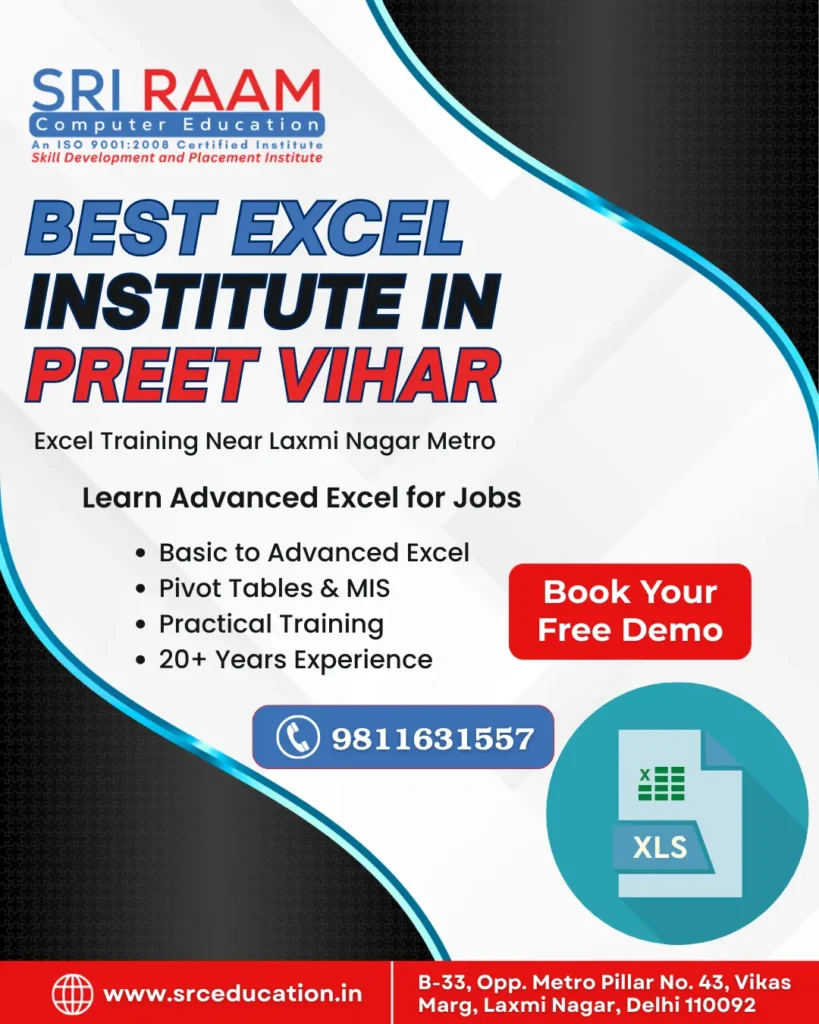 Best Training Institute For Excel Course in Preet Vihar