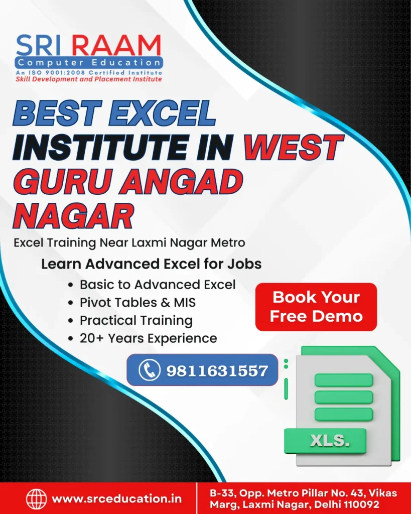 Best Training Institute For Excel Course in West Guru Angad Nagar