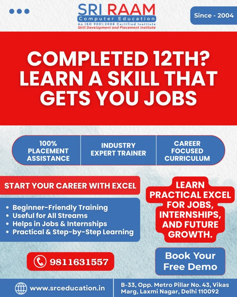 Excel Course After 12th in Laxmi Nagar Job-Oriented Training East Delhi