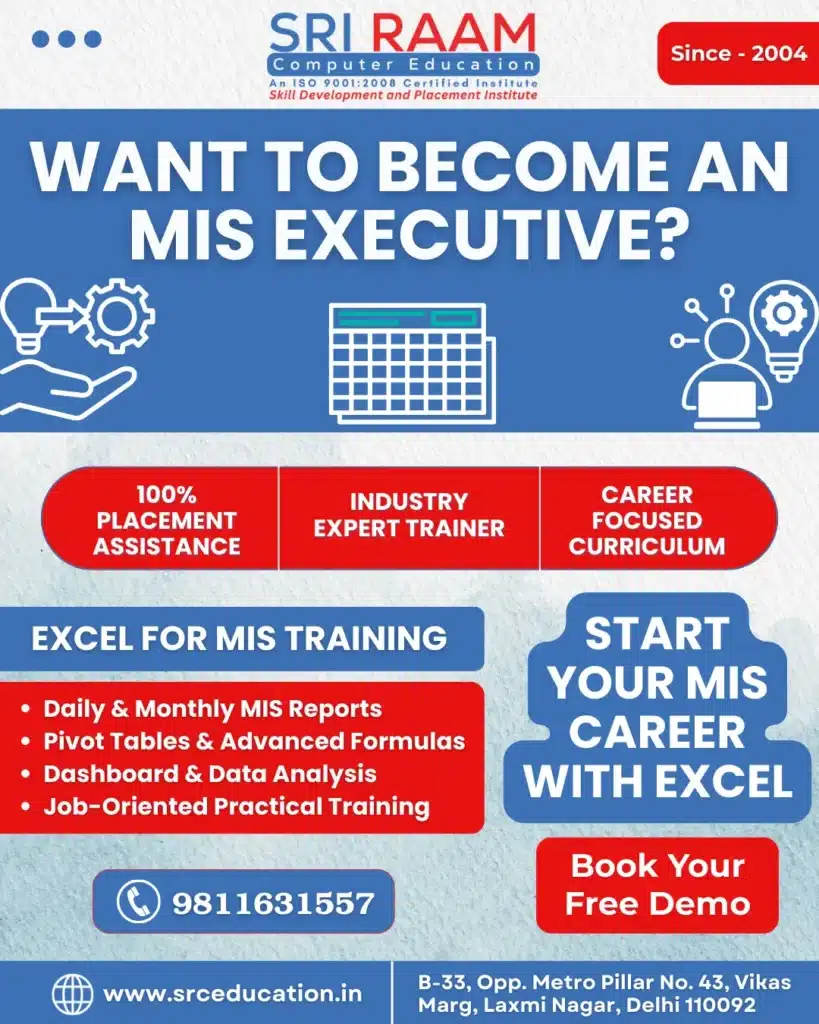Excel for MIS Course in Laxmi Nagar MIS Training East Delhi