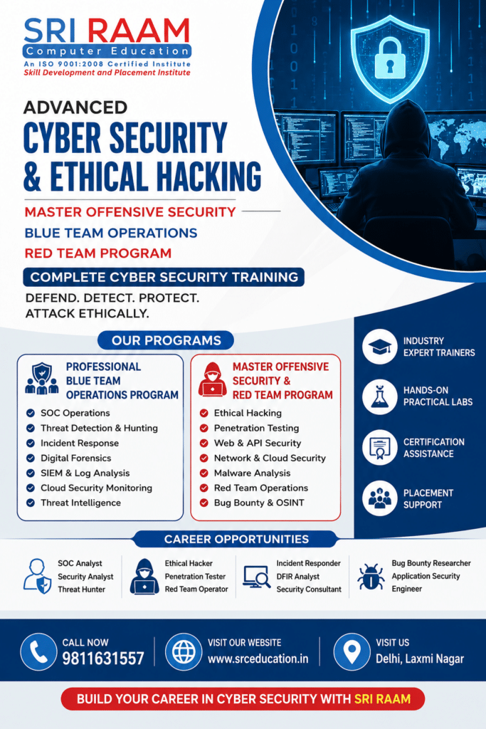 Advanced Cyber Security Course in Laxmi Nagar at SRC – Professional Blue Team Operations and Red Team Training