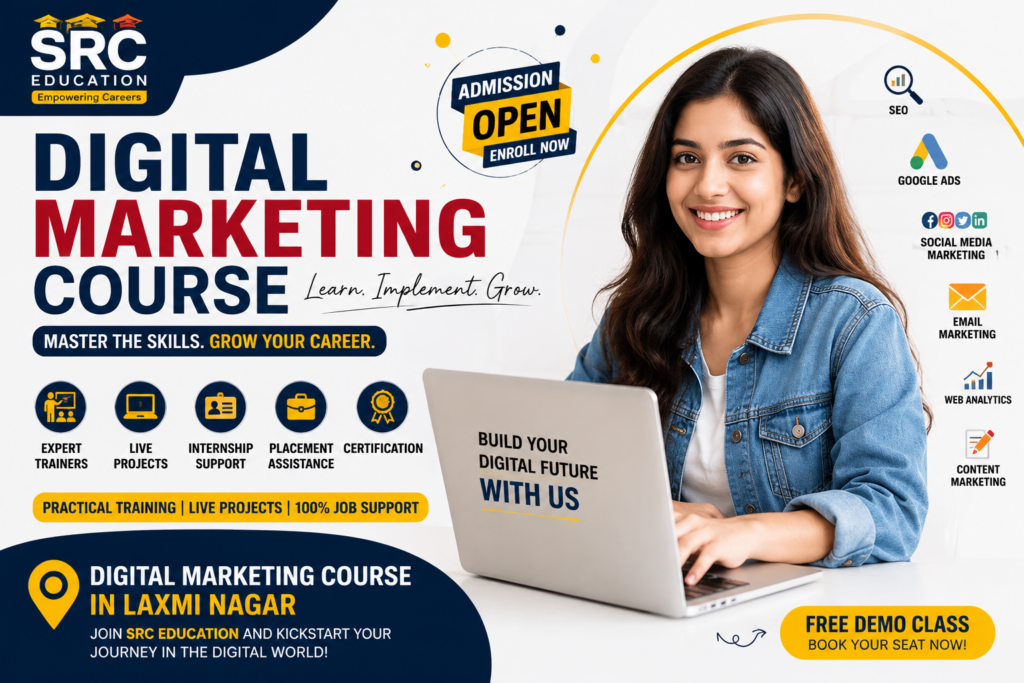 Benefits of Learning Digital Marketing Student learning digital marketing at SRC Education in Laxmi Nagar